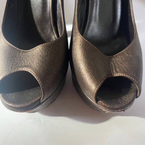 Yves Saint Laurent YSL Paris Metallic Bronze Leather Platform Peep Toe US 7.5 - Picture 2 of 11